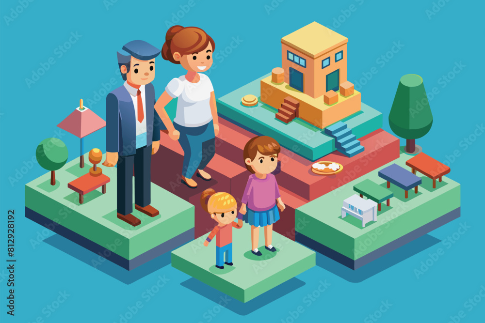 People standing on map in a group, exploring and discussing locations, Family Customizable Isometric Illustration People standing on map in a group, exploring and discussing locations, Family Customizable Isometric Illustration