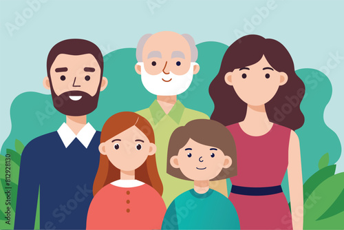A family portrait featuring a man, a woman, and a child standing together, Family Customizable Disproportionate Illustration