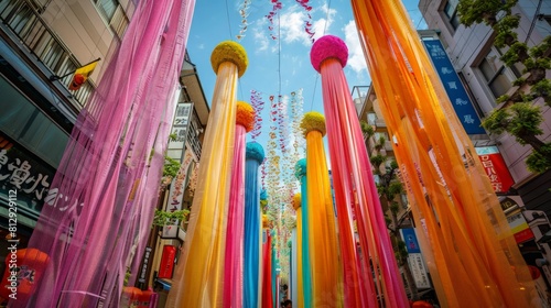 The Tanabata Festival in Sendai Japan celebrated with vibrant streamers and paper decorations that fill the city symbolizing peoples wishes and prayer