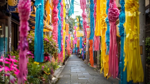 The Tanabata Festival in Sendai Japan celebrated with vibrant streamers and paper decorations that fill the city symbolizing peoples wishes and prayer © mogamju