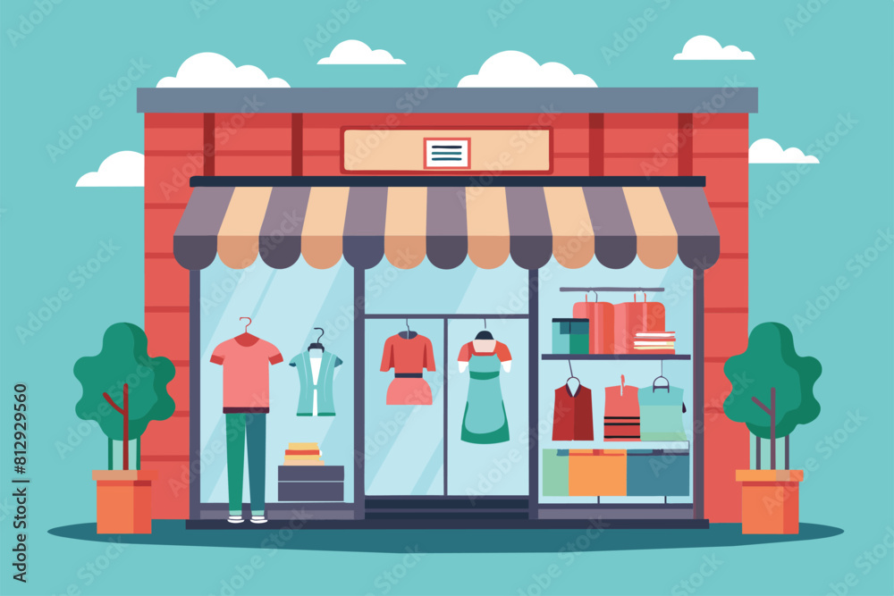 Naklejka premium A man stands in front of a clothing store, looking at the displays, Fashion shop Customizable Semi Flat Illustration