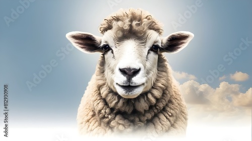 solitary sheep face image on a clear background cutout photo