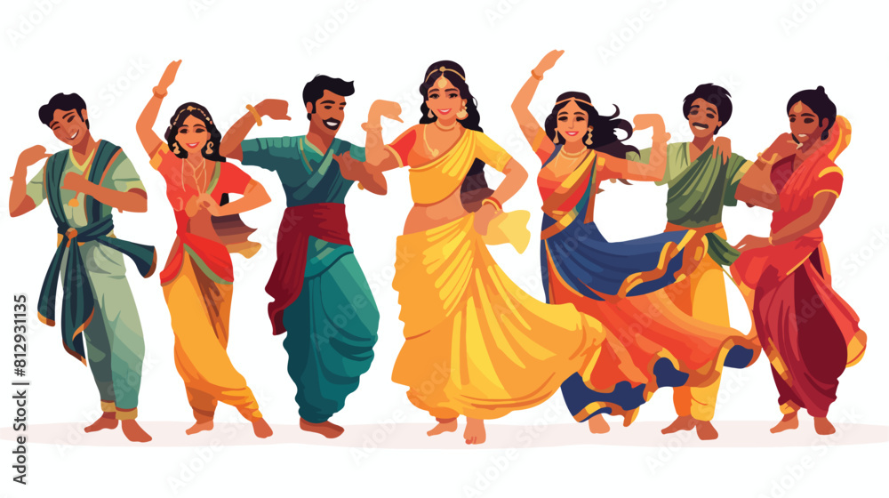 Indian dancers in traditional costumes cartoon vect