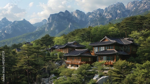 The Seoraksan National Park in South Korea not only noted for its natural beauty but also for its ancient hermitages tucked away in its rugged landsca photo