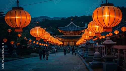 The Samgwangsa Temple in Busan South Korea noted for its elaborate lantern displays during the Buddhas birthday celebration drawing thousands of visit