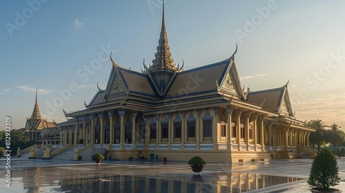 The Royal Palace in Phnom Penh Cambodia with its classic Khmer roofs and ornate gilding serving as the royal residence of the king of Cambodia and a m