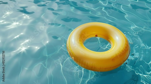 Yellow pool float ring floating in a refreshing blue swimming pool : Generative AI