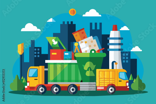 A dump truck filled with trash in the back, ready for disposal at a waste management facility, Garbage management Customizable Semi Flat Illustration