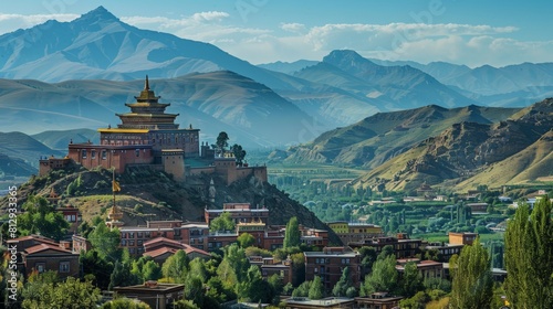 The Kumbum Monastery in Gyantse Tibet a prominent example of Tibetan Buddhist architecture featuring a unique combination of stupa and temple with tho photo