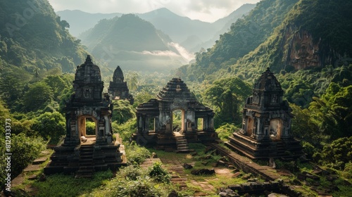 The M�?Sơn ruins in Vietnam remnants of Hindu temples constructed between the 4th and 14th centuries by the Champa Kingdom nestled in a lush valley.