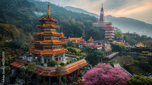 The Kek Lok Si Temple in Penang Malaysia the largest Buddhist temple complex in Southeast Asia known for its pagoda that combines Chinese Thai and Bur