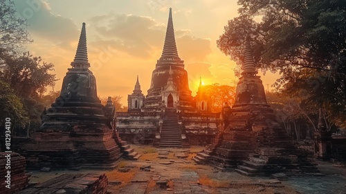 The historical park of Ayutthaya Thailand displaying ruins of ancient temples and palaces that once served as the thriving capital of the Siamese king