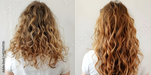 CGM hair treatment for curly hair with honey before and after styling. Concept Curly Hair, CGM Method, Honey Treatment, Hair Styling, Before and After