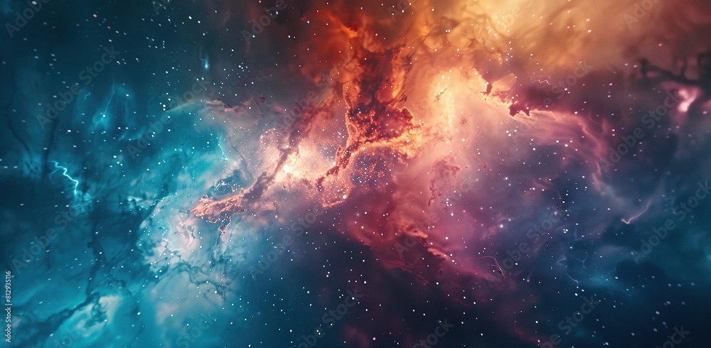 A distant galaxy within the Milky Way, with vibrant colors and swirling patterns against an expanse of stars. A distant galaxy within the Milky Way, with vibrant colors and swirling patterns against an expanse of stars.