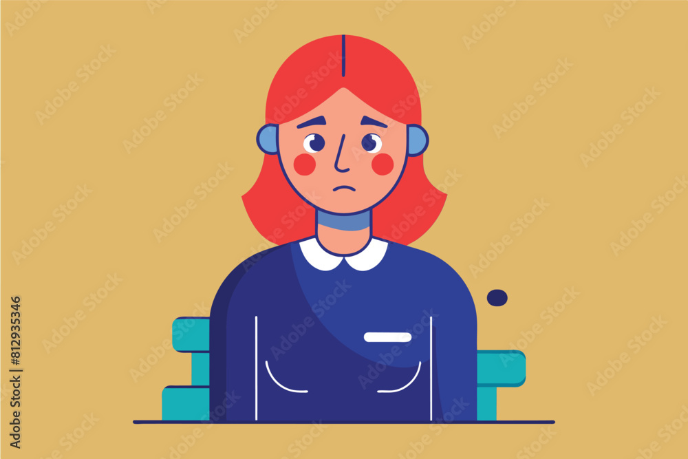 A woman with vibrant red hair is seated at a table, Guilty Customizable Flat Illustration