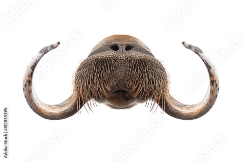 A close up of a large animal's face with a large horn on the left side, father's day , clipart, isolate on white background. © peerasak