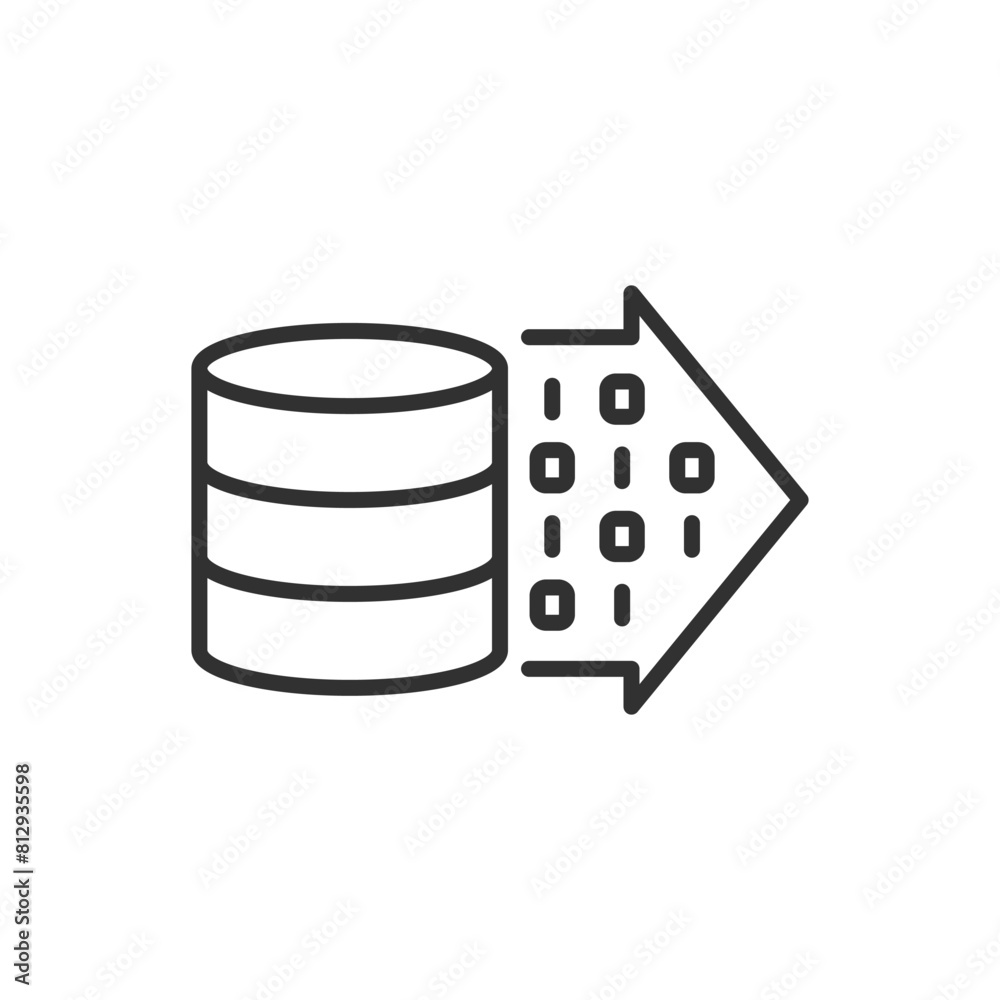 Database sends data, linear icon. Sending data, arrow and binary code. Line with editable stroke Database sends data, linear icon. Sending data, arrow and binary code. Line with editable stroke