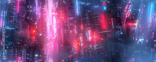 Imagine a cyberpunk metropolis engulfed in a perpetual neon twilight