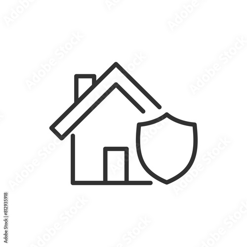 Home insurance, linear icon. Home Protection. Shield and house. Line with editable stroke