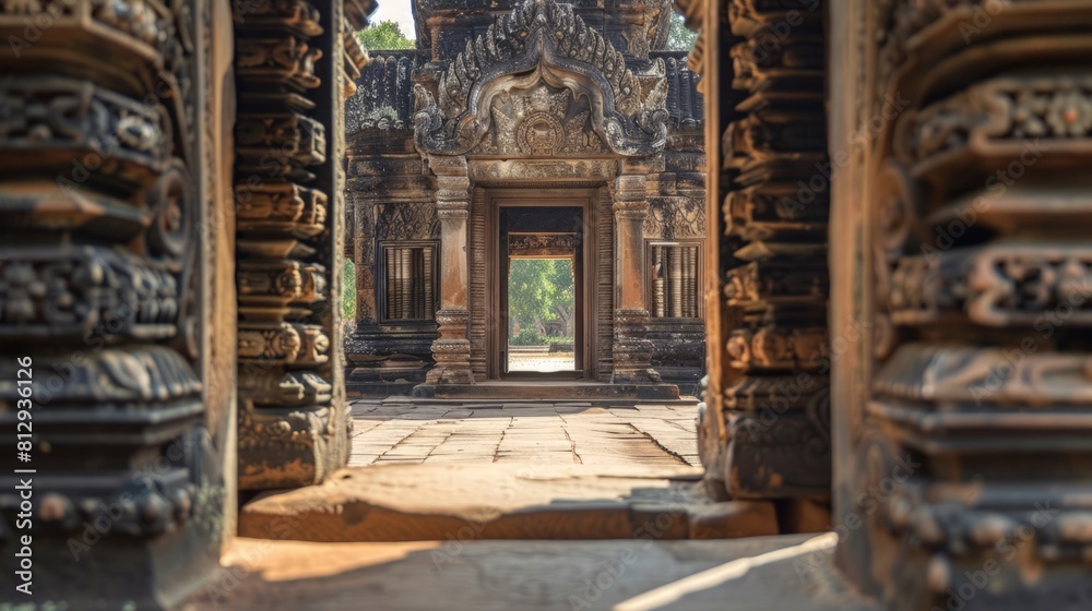 The Banteay Srei temple in Cambodia celebrated for its intricate carvings in pink sandstone often considered the jewel of Khmer art and architecture.