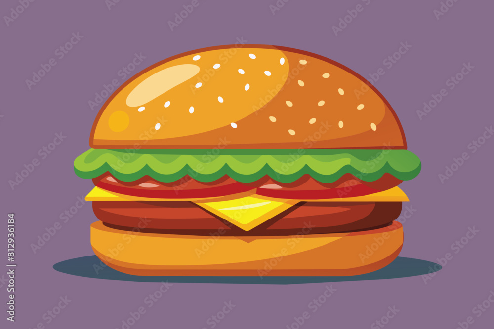 A hamburger loaded with cheese and lettuce, Hamburger Customizable Disproportionate Illustration A hamburger loaded with cheese and lettuce, Hamburger Customizable Disproportionate Illustration