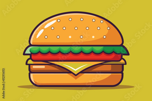 A hamburger with buns in vibrant colors of green, red, and yellow, Hamburger Customizable Cartoon Illustration