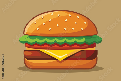 A delicious hamburger topped with melted cheese and fresh lettuce  Hamburger Customizable Semi Flat Illustration