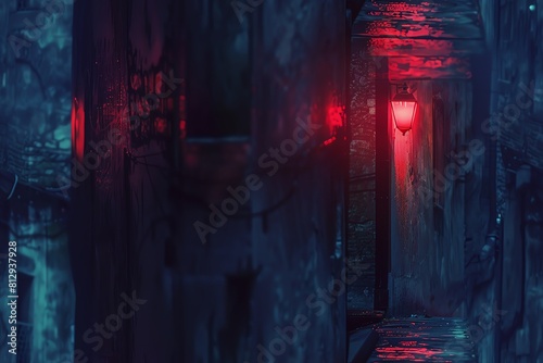 Capture the essence of mystery with a tilted angle view of a dimly lit alleyway  where shadows play hide-and-seek with flickering streetlights  in an Impressionistic style