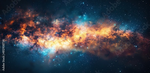 A distant galaxy within the Milky Way, with vibrant colors and swirling patterns against an expanse of stars.
