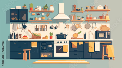 Kitchen furniture with oven and stove flat vector i photo