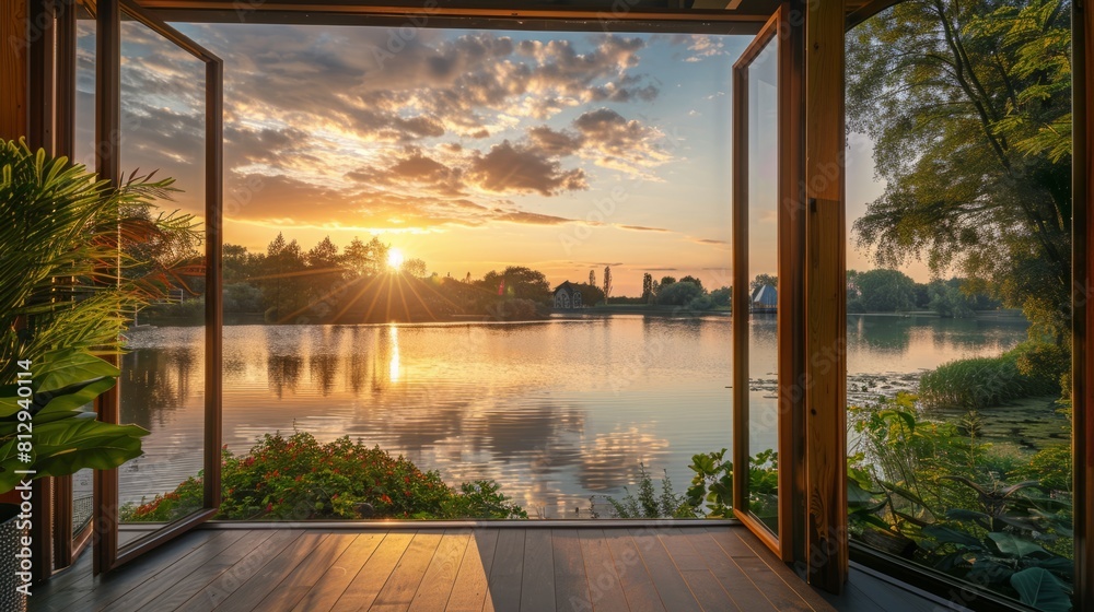 Fototapeta premium sunset over the river