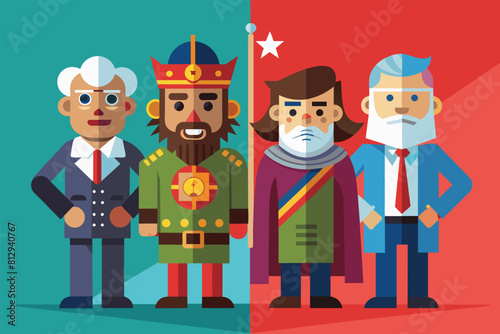 A diverse group of individuals standing next to each other in a row, Ideological difference Customizable Disproportionate Illustration