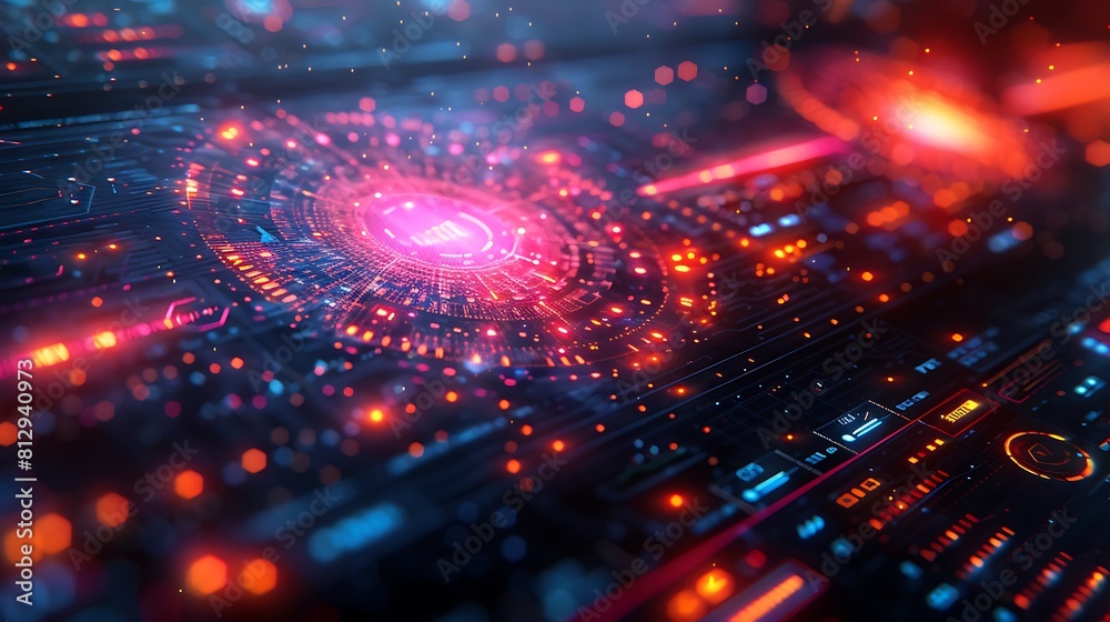 Fototapeta premium Detailed view of an educational research monitor displaying intricate data on learning patterns, hyperrealistically portrayed with sharp digital accuracy and vibrant colors, no people.