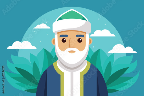A man with a beard wearing a green hat, Imam Customizable Semi Flat Illustration