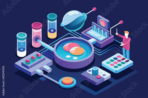 A man is focused on conducting a science experiment in a research laboratory, In vitro fertilization Customizable Isometric Illustration