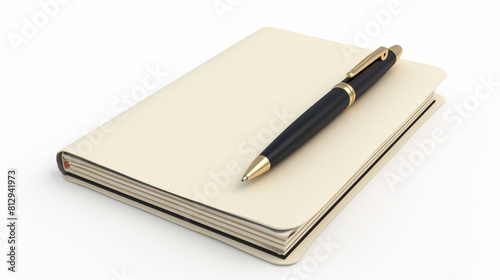 3D blank notebook with pen isolated, shining