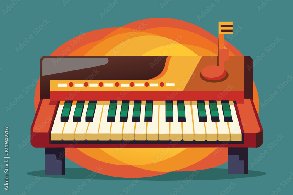 A red and white piano sits atop a green background, Jazz piano Customizable Disproportionate Illustration A red and white piano sits atop a green background, Jazz piano Customizable Disproportionate Illustration
