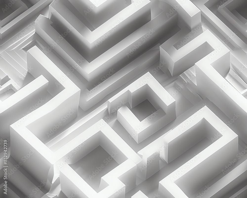 Capture a minimalist labyrinth design from a high angle, incorporating Freudian symbolism in a grayscale palette with sharp geometric lines Capture a minimalist labyrinth design from a high angle, incorporating Freudian symbolism in a grayscale palette with sharp geometric lines