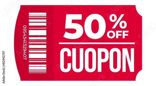 Red discount label, discount price tag, Gift voucher 50% off, Ticket sale