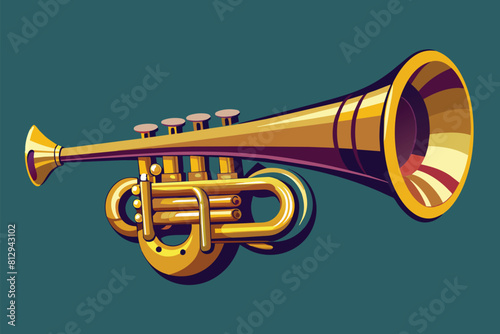 A cartoon illustration of a trumpet against a blue backdrop, Jazz trumpet Customizable Disproportionate Illustration