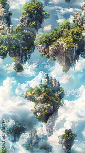 Craft a digital CG 3D realm of mythical creatures and floating islands © panyawatt