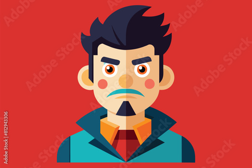 A man with a mustache displaying an angry expression on his face, Jealous Customizable Flat Illustration