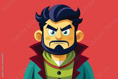 A man wearing a green coat and sporting a beard, Jealous Customizable Cartoon Illustration