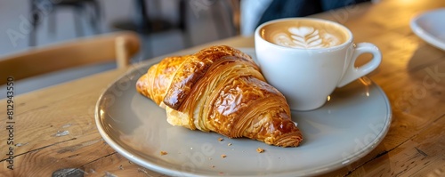 Indulging in the Simple Pleasures of a Freshly Baked Croissant and Aromatic Coffee at a Cozy Cafe