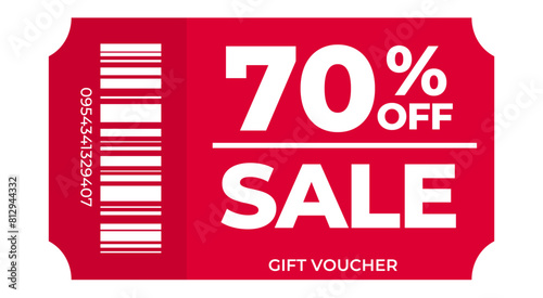 Red discount label, discount price tag, Gift voucher 70% off, Ticket sale
