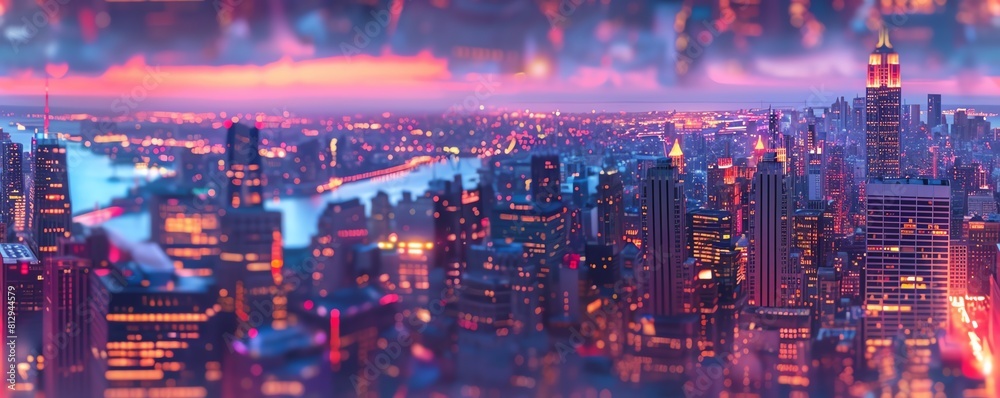 Explore a high-angle view of a bustling cityscape at sunset Explore a high-angle view of a bustling cityscape at sunset