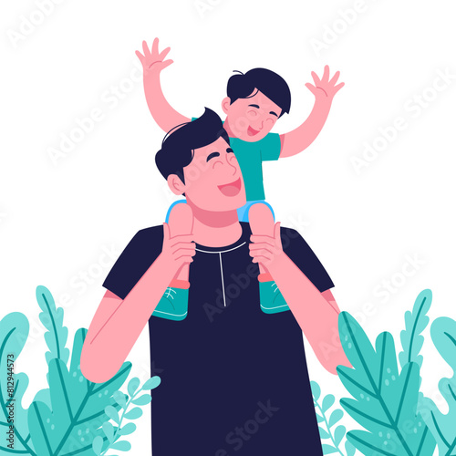 Father's Day illustrations depict dads taking care of their children.