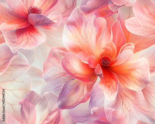 Illustrate a close-up of a delicate flower from a birds eye perspective, with intricate watercolor details creating a dreamy, ethereal ambiance