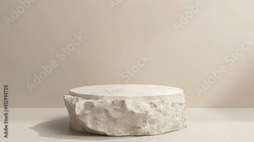 Stone podium mock up for product cosmetic on grey or beige background copy space vertical : Generative AI