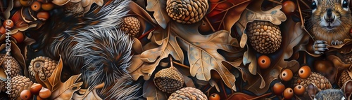 Illustrate a curious squirrel hoarding acorns photo